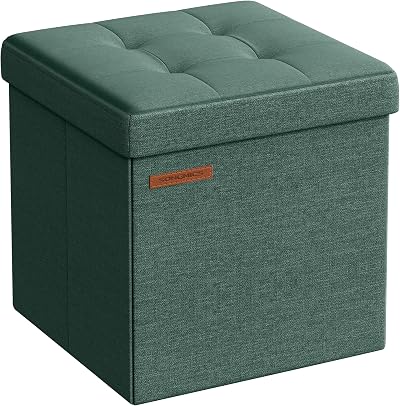 SONGMICS Storage Ottoman Foldable 30x30 cm Foot Rest with 22 L Storage Green