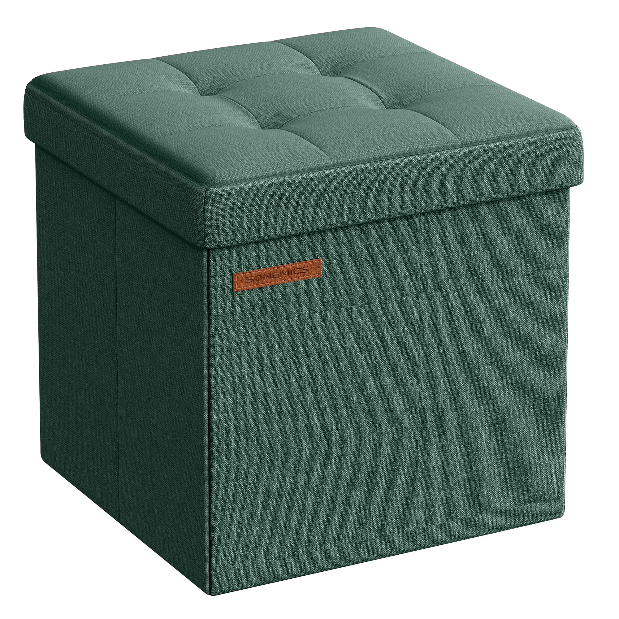 SONGMICS Storage Ottoman, Foldable Small Ottoman Foot Rest, 30 x 30 cm Foot Stool, Ottoman with Storage, Load up to 130 kg, for Living Room, Bedroom, Dorm, Retro Green LSF028C51