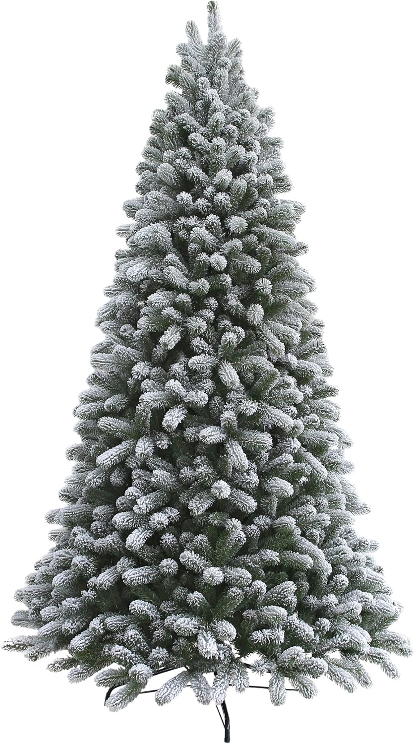 KING OF CHRISTMAS 7.5 Foot King Flock Christmas Tree Unlit, 52" Wide