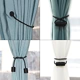 OCIOLI 2 Pack Magnetic Curtain Tiebacks Black Modern Rope Tiebacks view 3