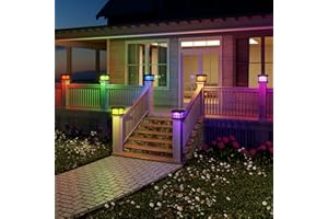 PARTPHONER RGBCW Solar Post Cap Lights 12-Pack, 9 Colors 3 Modes Fence Cap Lights, Bright Solar Outdoor Waterproof LED Deck Lighting for Fence Garden Deck Patio Porch Decor 4x4 Vinyl/Wood, Black