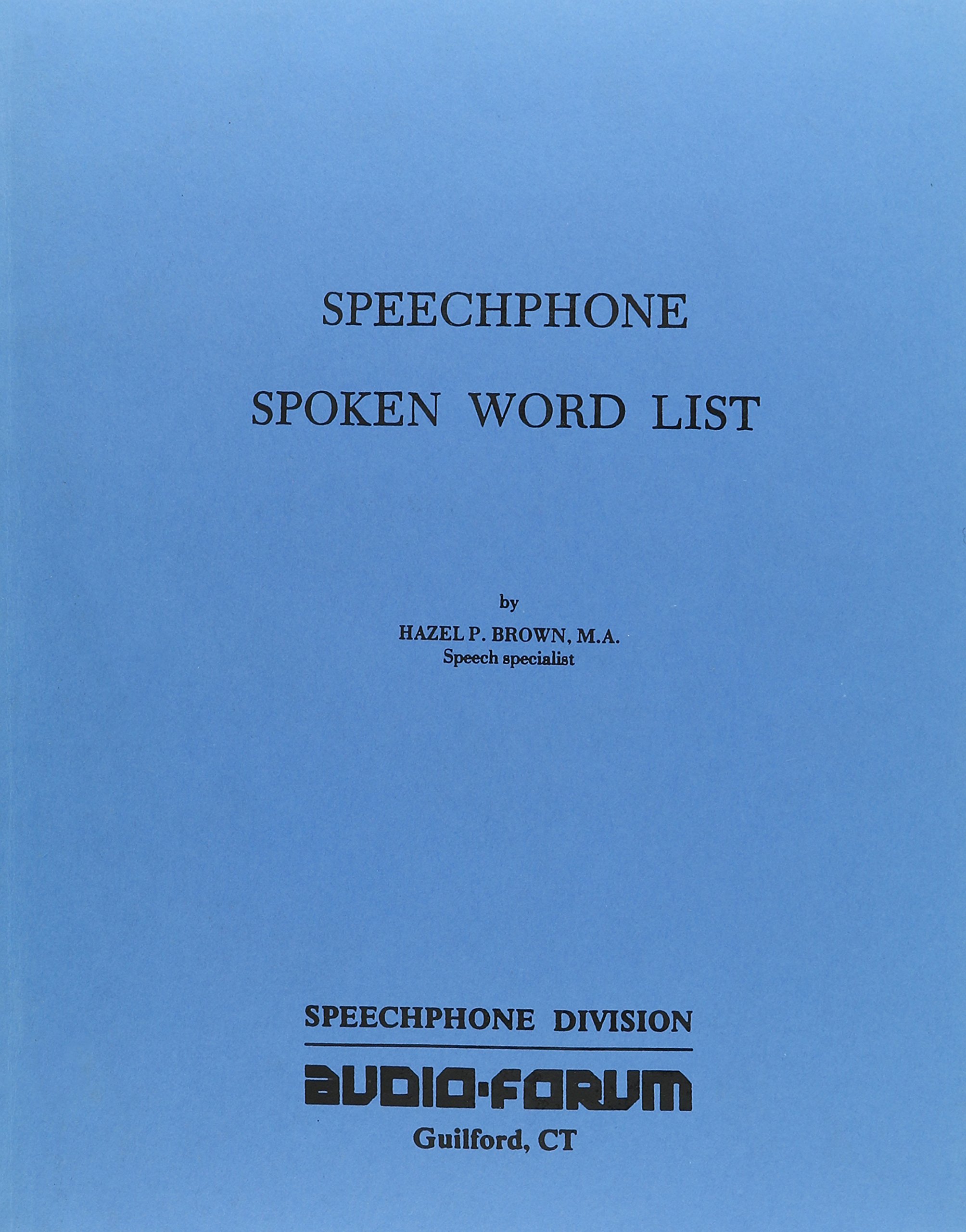Spoken Word List Speechphone Audio Cassette Series Hazel - 