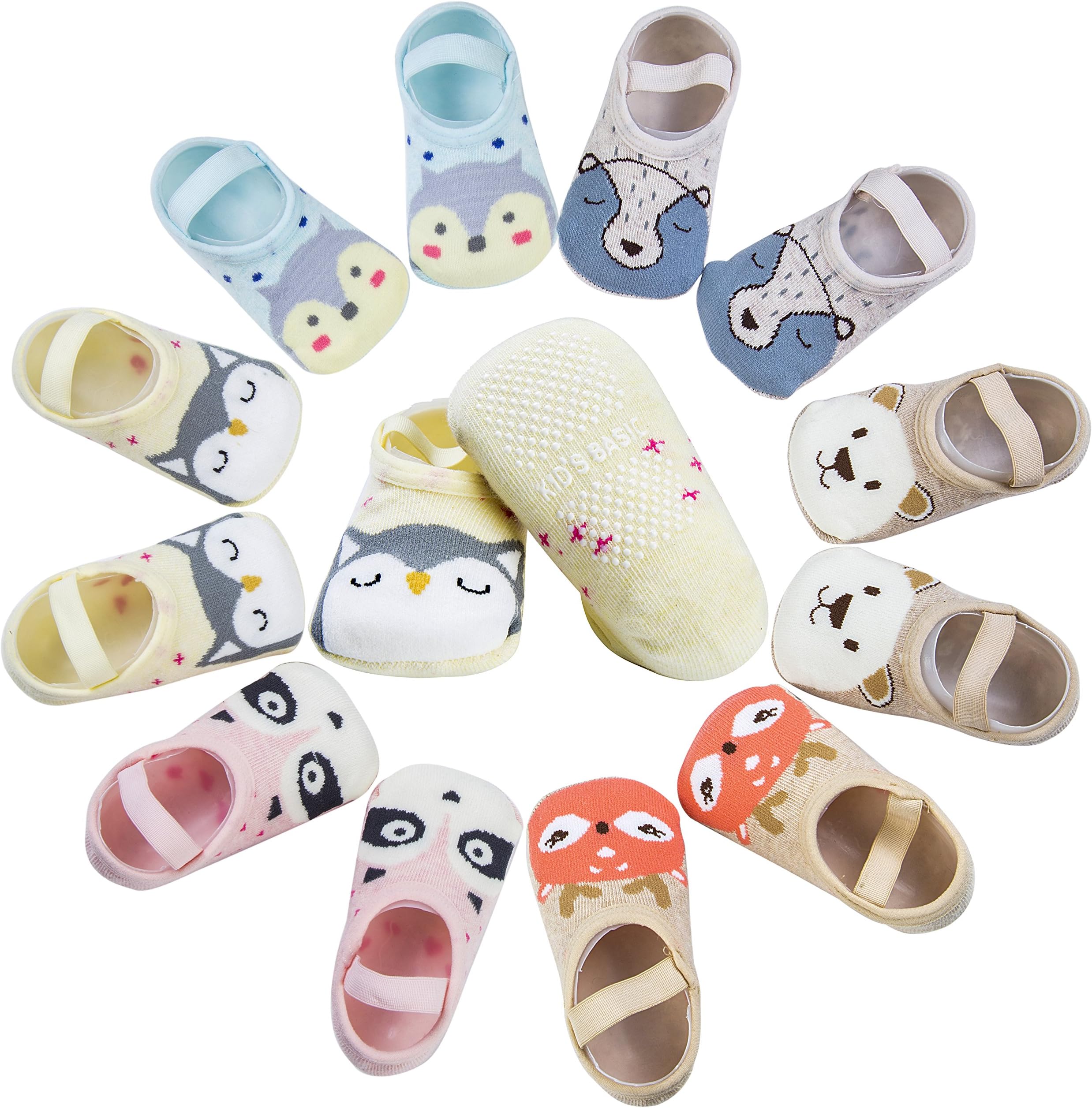 Aosler 6 Pairs Baby Anti Slip Socks with Strap,Non Skid Socks Toddler Girls Grip Socks Cute Animal Mary Jane Socks for 12-24 Months Infant