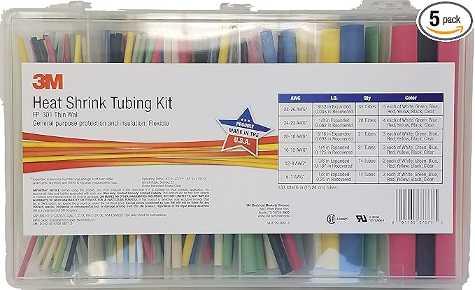 3m Fp301 3 32 To 1 2 Assrted 5 Single Wall Thin Heat Shrink Tubing Fp 301 Assorted Size Kit 48 Inch Flexible Polyolefin Amazon Com