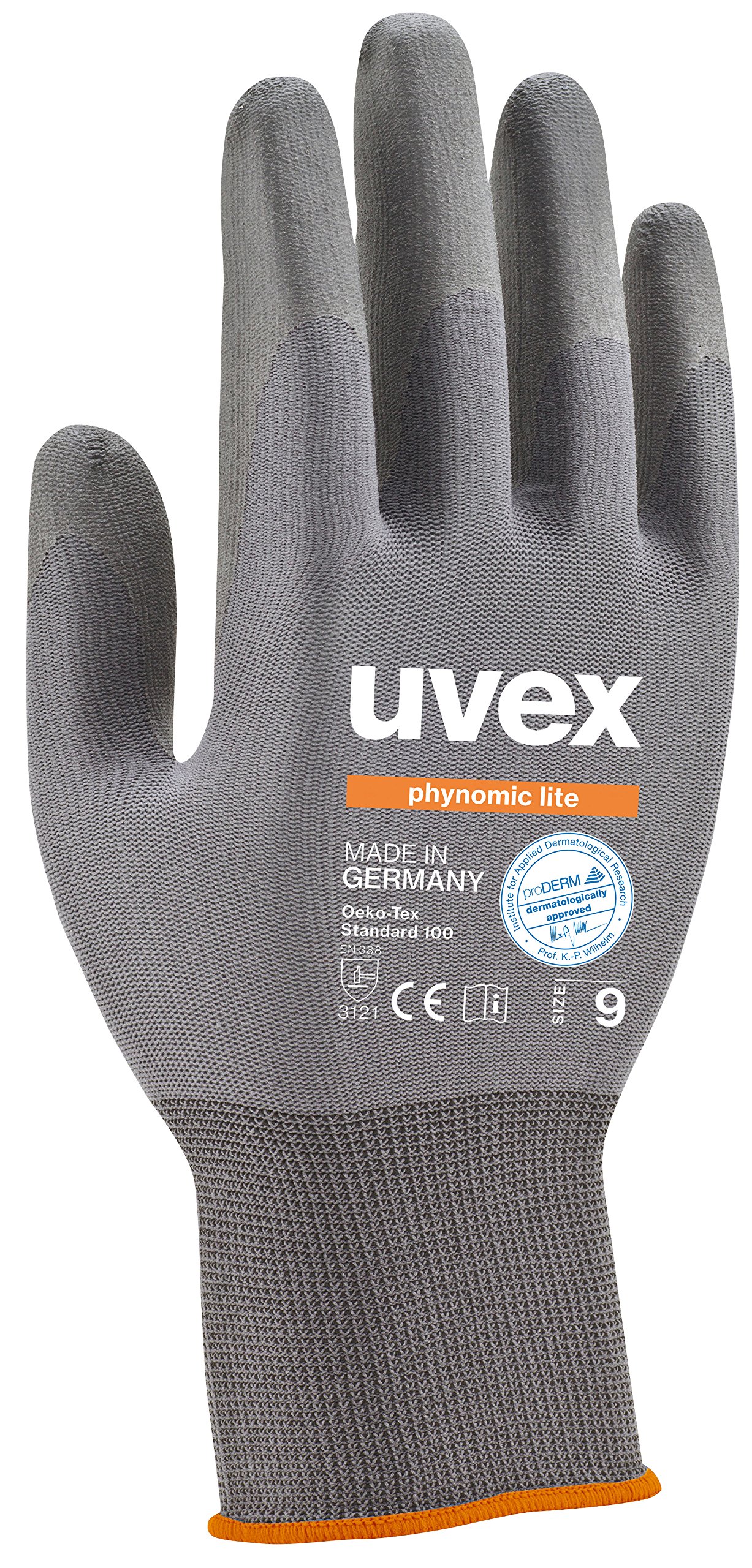 3 Pairs of UVEX Phynomic Lite Work Gloves EN388, Hand Protection with Grip for Dry and Slightly Moist Work, Ultra Light, Protect Against Mechanical Risks, Dermatologically Tested, grey
