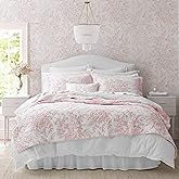 Laura Ashley - Twin Quilt Set, Soft & Reversible Cotton Floral Bedding with a Medium Weight Feel, 2 Piece Bed Set with Matching Pillowcase (Bedford Pink)