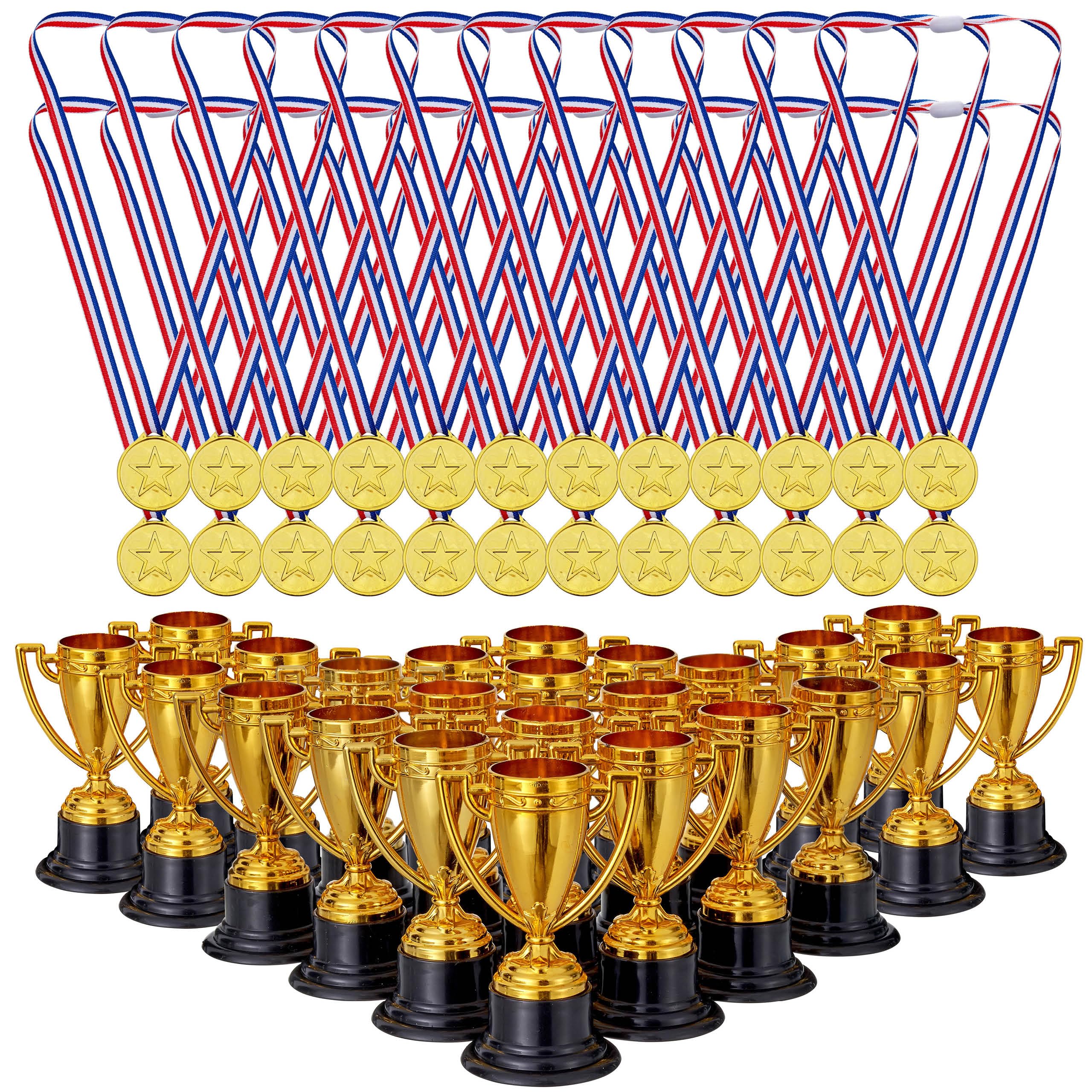 THE TWIDDLERS 48 Piece Plastic Trophy & Medals Awards Winner Set - Perfect for Competitions, Football, Dance, Recognition & Achievement