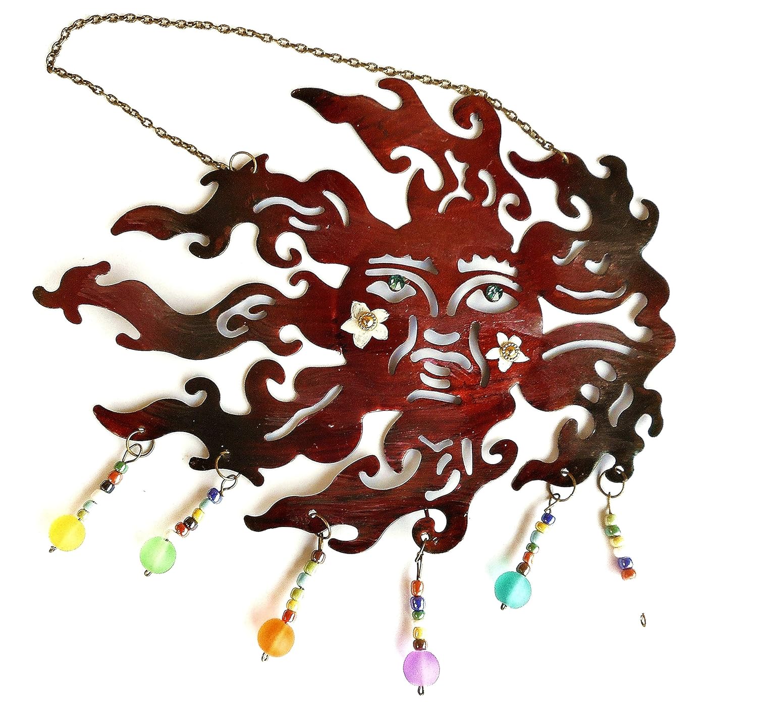 Amazon Com Boho Hanging Decorative Metal Sun Face Plaque With Dangling Beads Wall Art Decor Bohemian Decorations Handmade