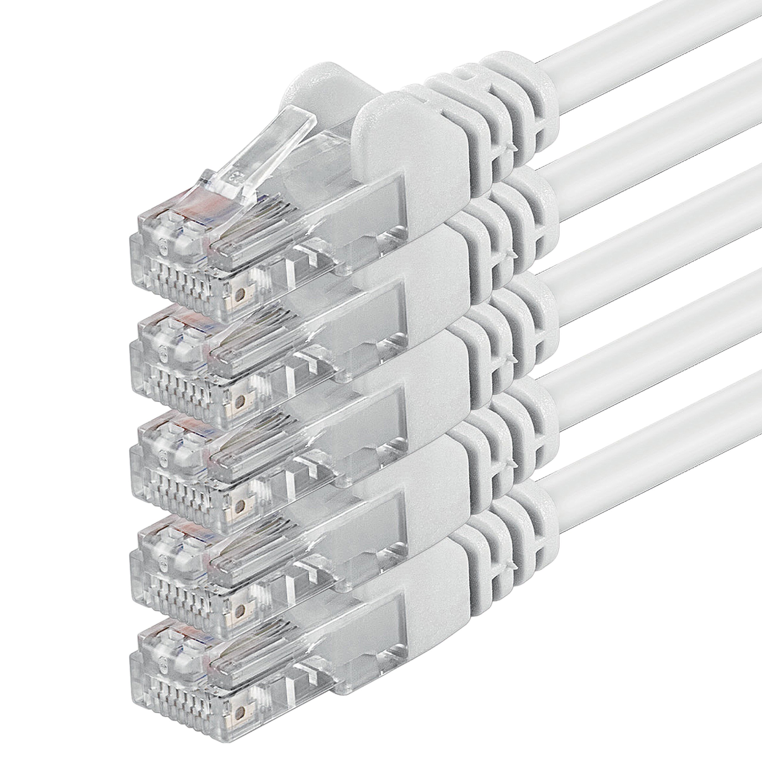 1aTTack.de 10m - white - 5 pieces - (PACK) - CAT.6 CAT6 Ethernet LAN network cable 1000 Mbit/s patch cable