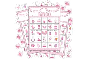 Disfuco Pink Shower Party Bingo Cards, Shower Bingo Game, Shower Party Games for Adults, Gender Reveal Party Games Favors Supplies Decorations, 24 Players Bingo Game (A03)