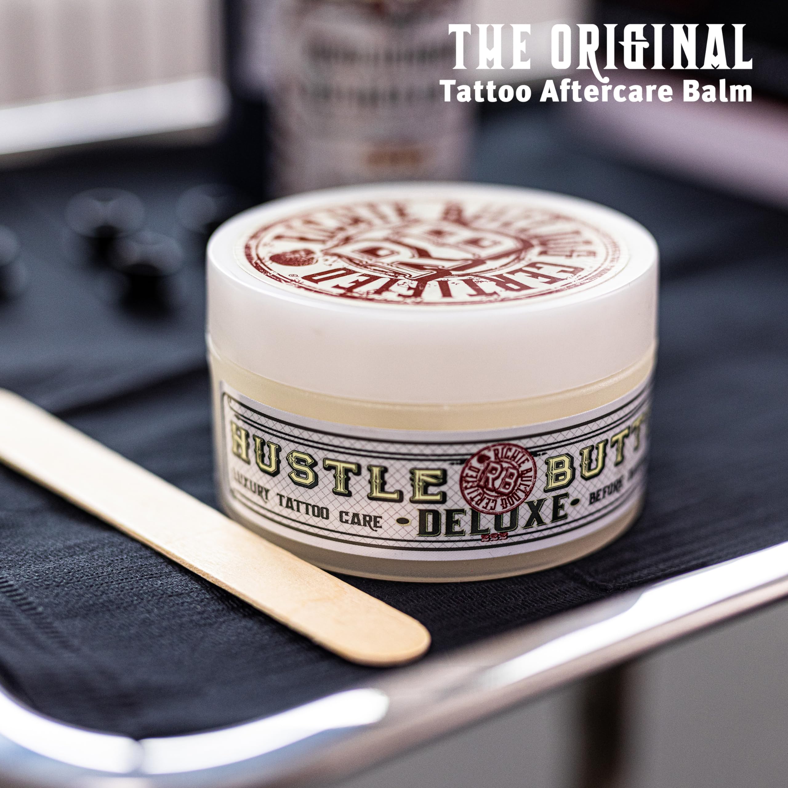 Hustle Butter Tattoo Aftercare 5oz At Home and 1oz Travel Sized Aftercare Balm, Use While Healing New Tattoos and To Rejuvenate Older Body Art - 100% Vegan Cream