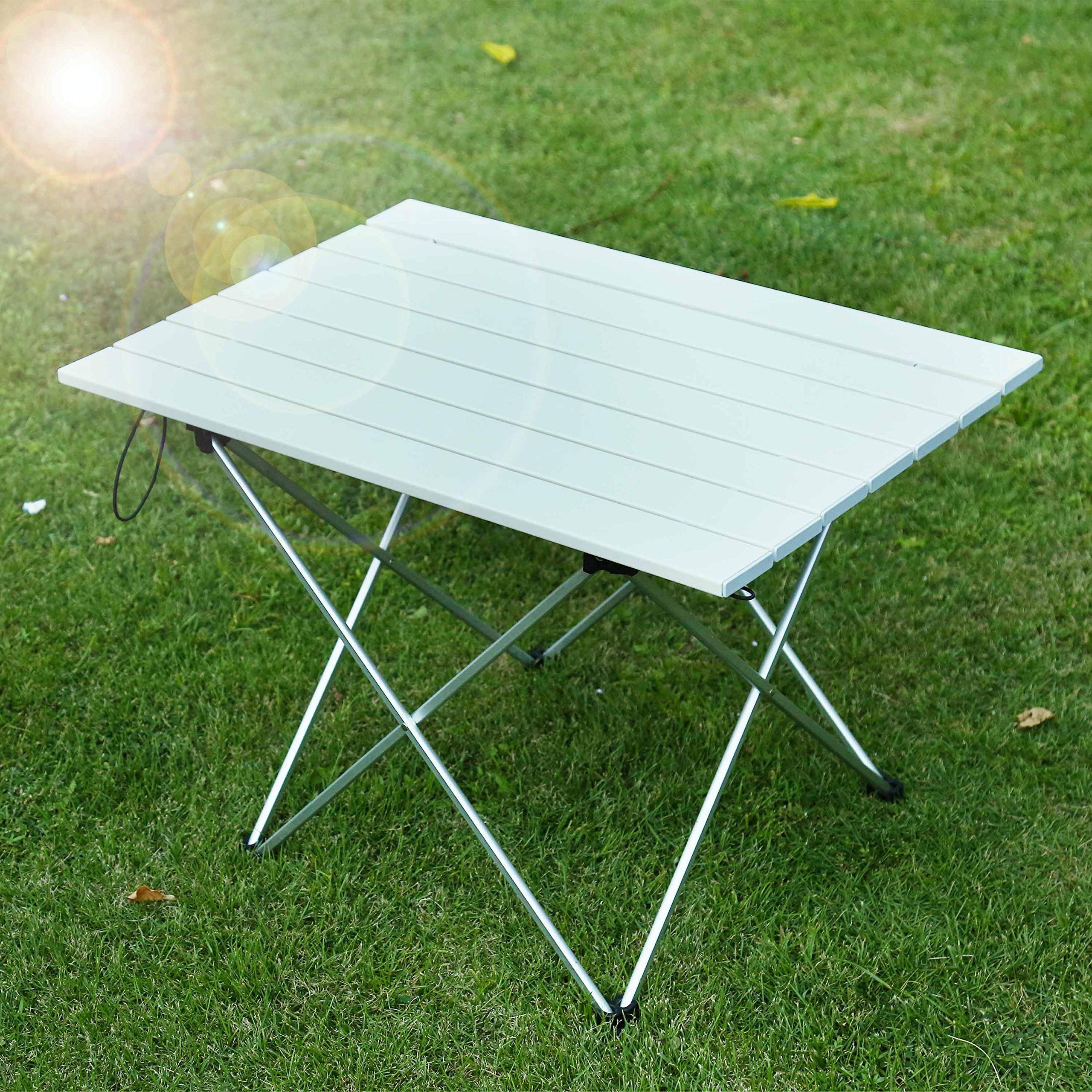 Movaty Portable Camping Table Foldable Outdoor table Lightweight Roll Up Aluminum for Indoor and Outdoor Desk with Carry Bag for Picnic, BBQ, Fishing,Hiking and Travel,Easy to Clean