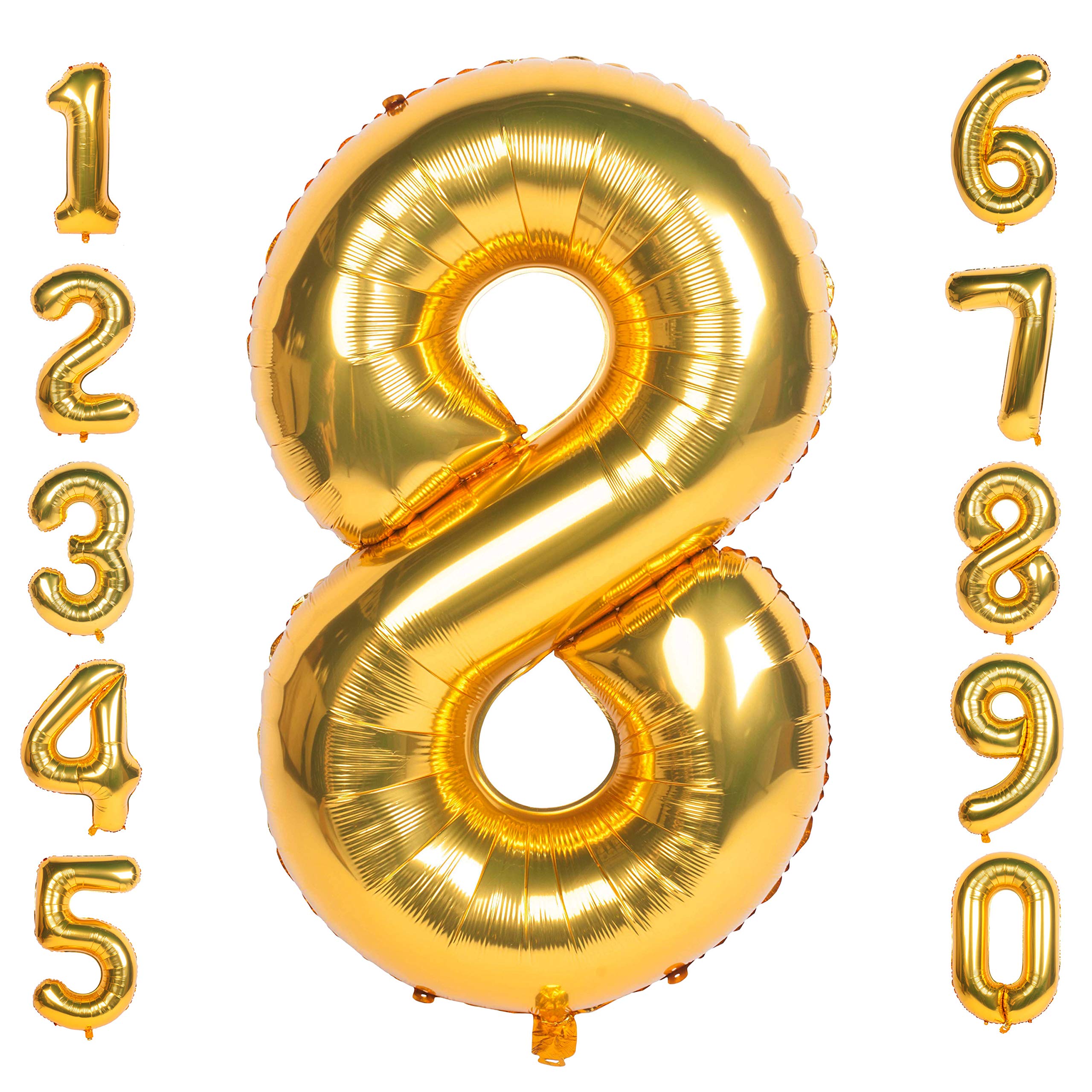 Gold 8 balloons 40 Inch Giant Helium Foil Number 0 to 9 Gold Balloon Birthday Wedding Party Digital Decorations (Number 8) โ image 1