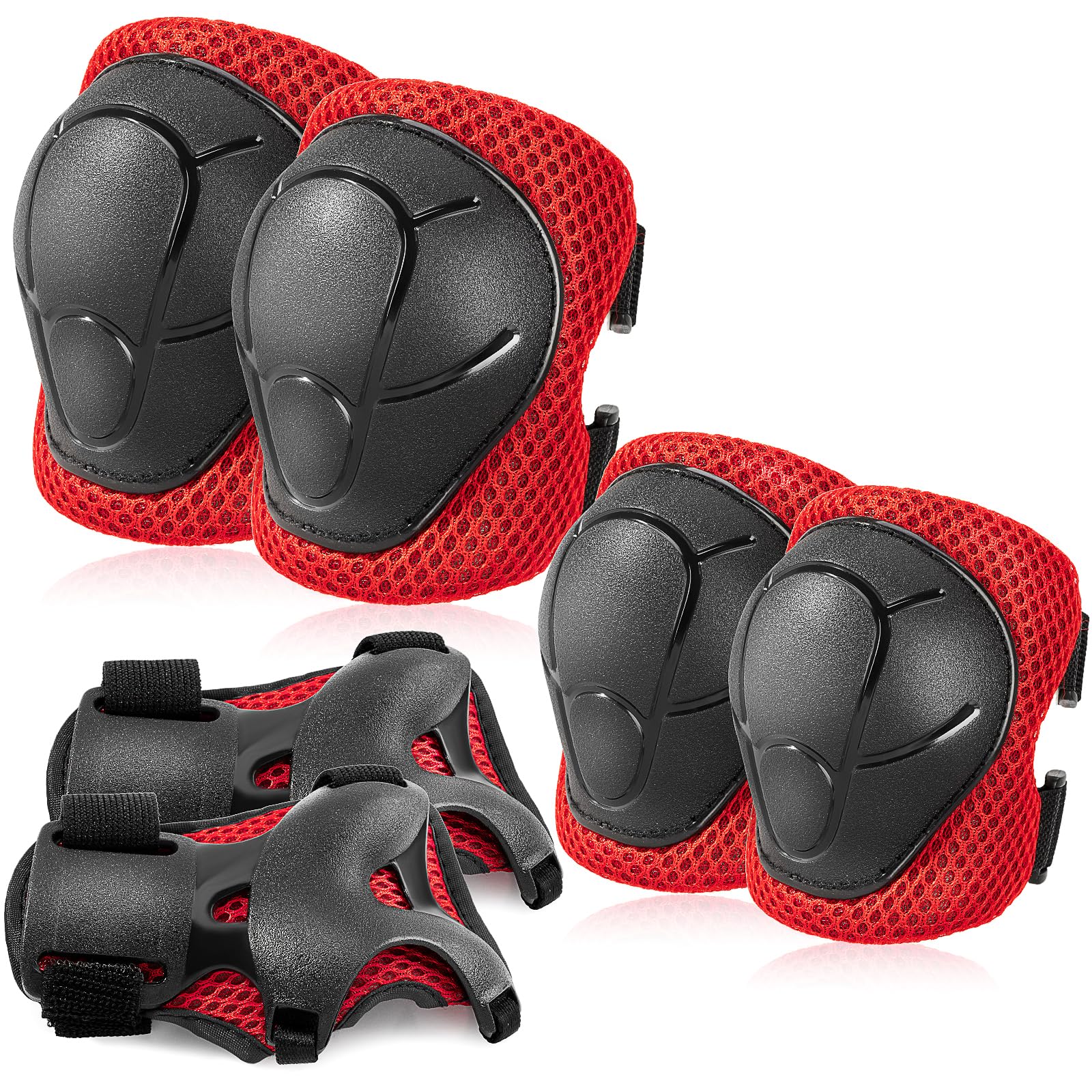 BOSONER Kids/Youth Knee Pad Elbow Pads Guards Protective Gear Set for Roller Skates Cycling BMX Bike Skateboard Inline Skatings Scooter Riding Sports (Black / Red, S)