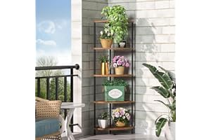 Greatseas Corner Plant Stand Shelf, 5 Tier Tall Shelf Plant Stand for Indoor Plants, Rustic Brown Corner Shelf Bookshelf Wall Decor Living Room, 44.1" Display Shelf for Bedroom, Bathroom, Small Space