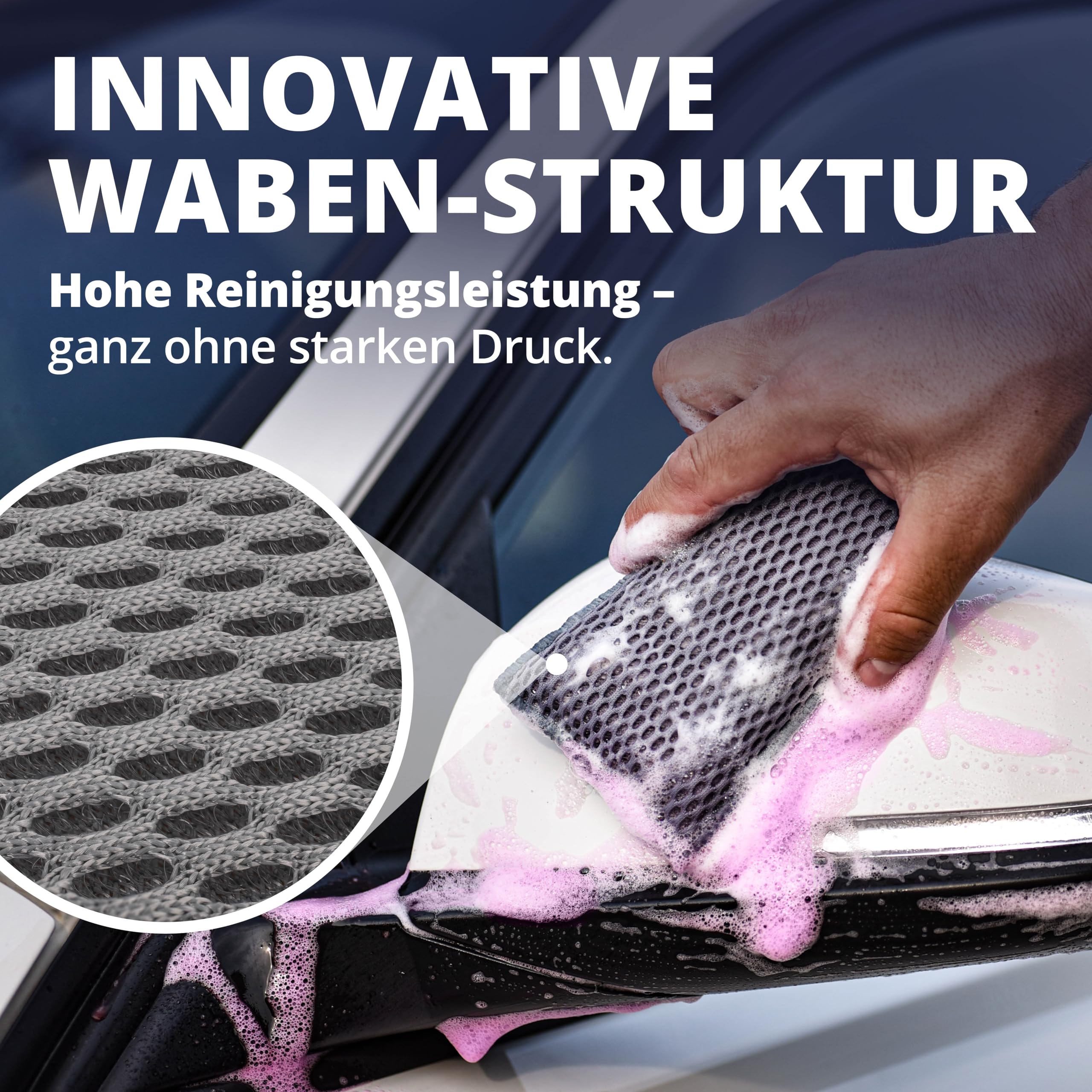 LICARGO Insektenschwamm Auto 3er Set – Mikrofaser-Waben für lackschonende Reinigung – Entfernt Insektenreste, Vogelkot & Baumharz von Glas, Lack & Kunststoff – Fliegenschwamm Auto 13 x 8 cm 4