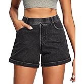 IUGA Stretchy Baggy Jean Shorts Womens Pull On Denim Shorts Women High Waisted Tummy Control Jorts Summer Casual with Pockets