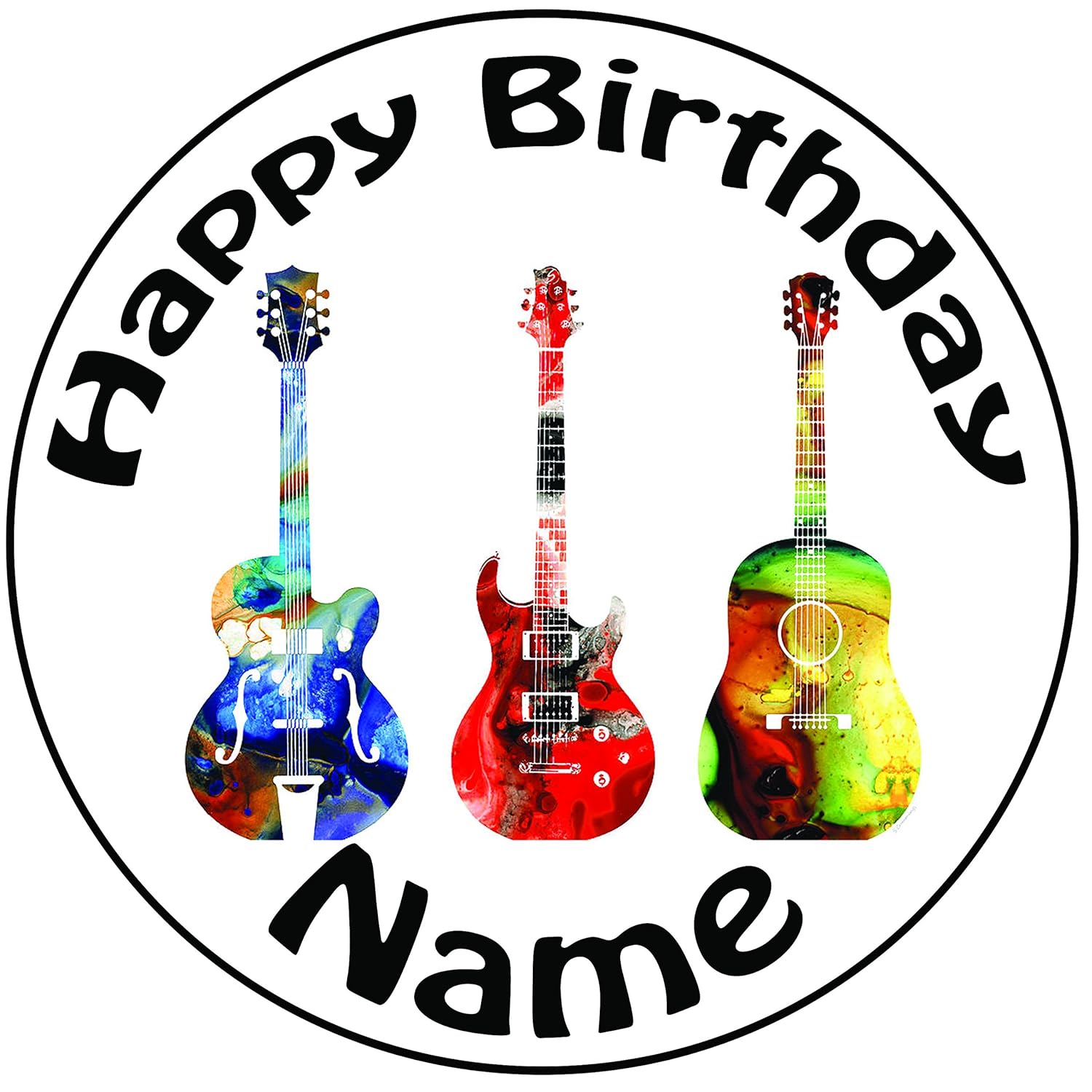 Personalised Colourful Acoustic Guitar Cake Topper A PreCut Round 8