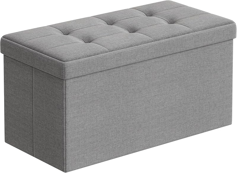 SONGMICS MAZIE Collection Storage Ottoman Bench 76 cm Light Grey