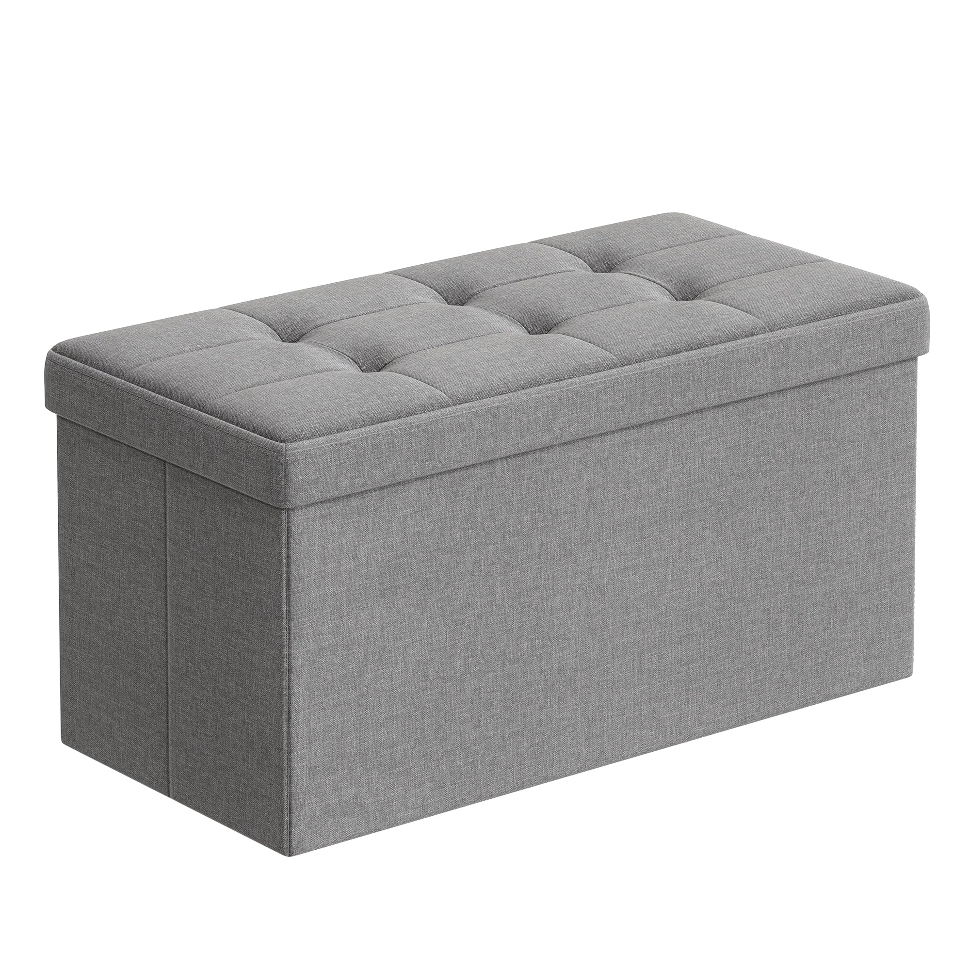 SONGMICS MAZIE Collection - Storage Ottoman Bench, 76 cm Folding Foot Rest Stool, End of Bed Bench, Easy Assembly, for Living Room, Bedroom, Entryway, Light Grey LSF84GYX