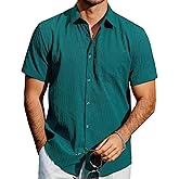 VATPAVE Mens Casual Button Down Short Sleeve Shirt Tropical Textured Summer Shirt Beach Hawaiian Shirts with Pocket