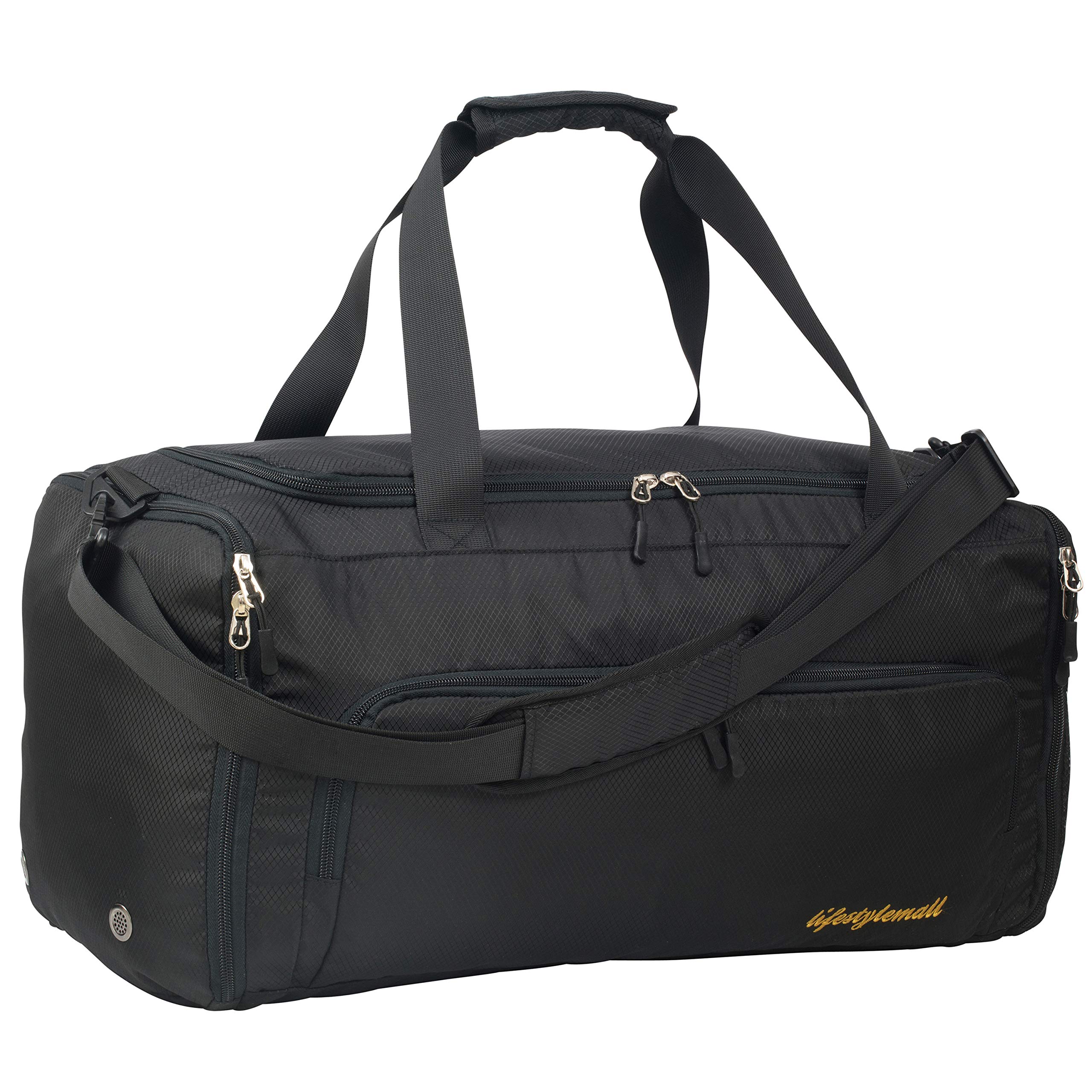 Foldable 40L Gym Bag - Mens & Womens - Sports Duffle - Travel & Airport Bag - Black with Shoe Compartment & Wet Pocket - Waterproof