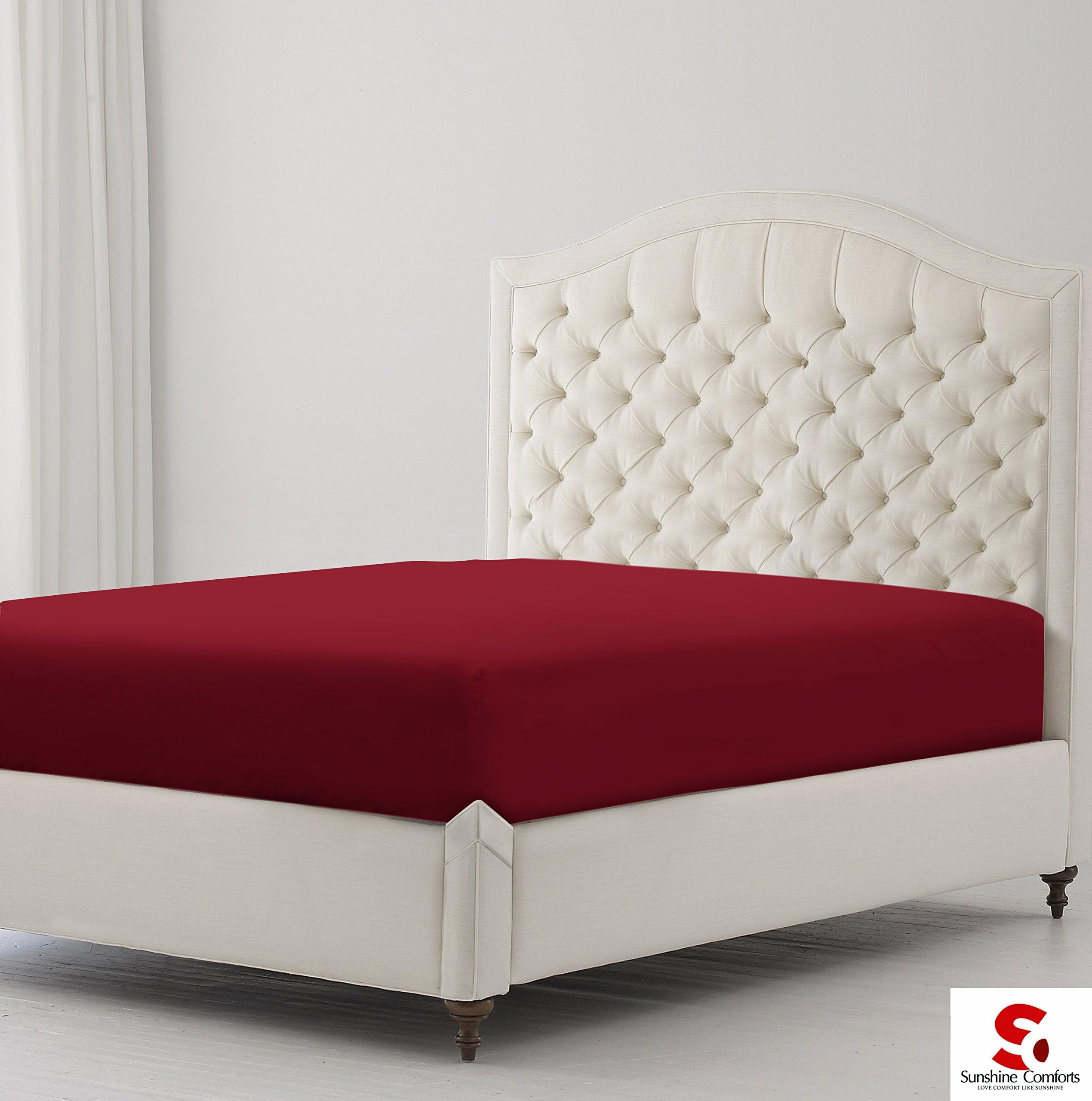 Sunshine Comfort® Percale Cotton Rich 180 Thread Count Non Iron 25cm Fitted Bed Sheets (King, Burgundy)