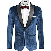 COOFANDY Men's Velvet Tuxedo One Button Jacket Dinner Prom Wedding Blazer Jacket