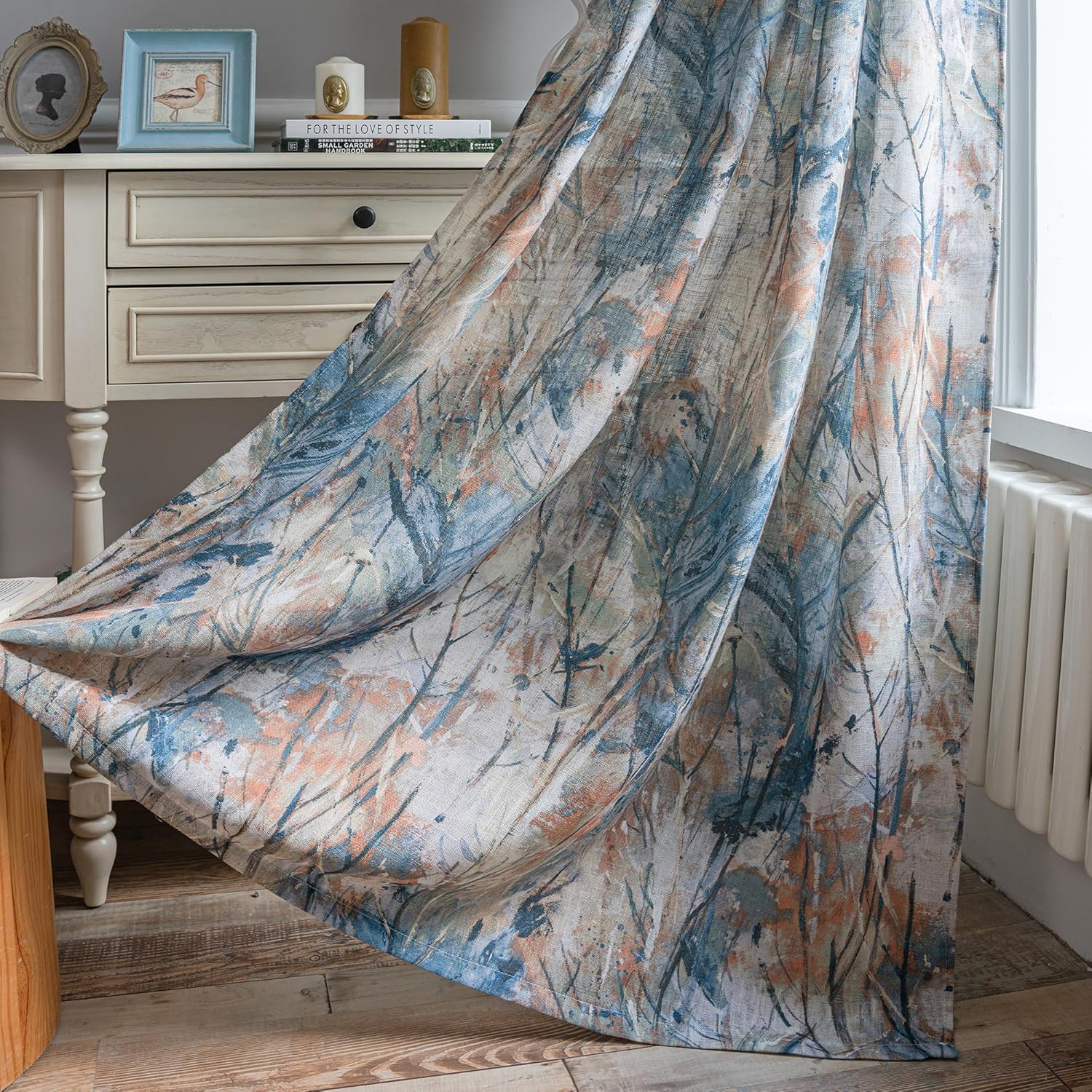 Outdoor Curtains - MEETSKY Living Room Curtains 95 Inch Length Semi Sheer Curtains Linen Natural Modern Tree Printed Curtains Light Filtering French Country Window Curtain Panels for Outdoor Patio, 52