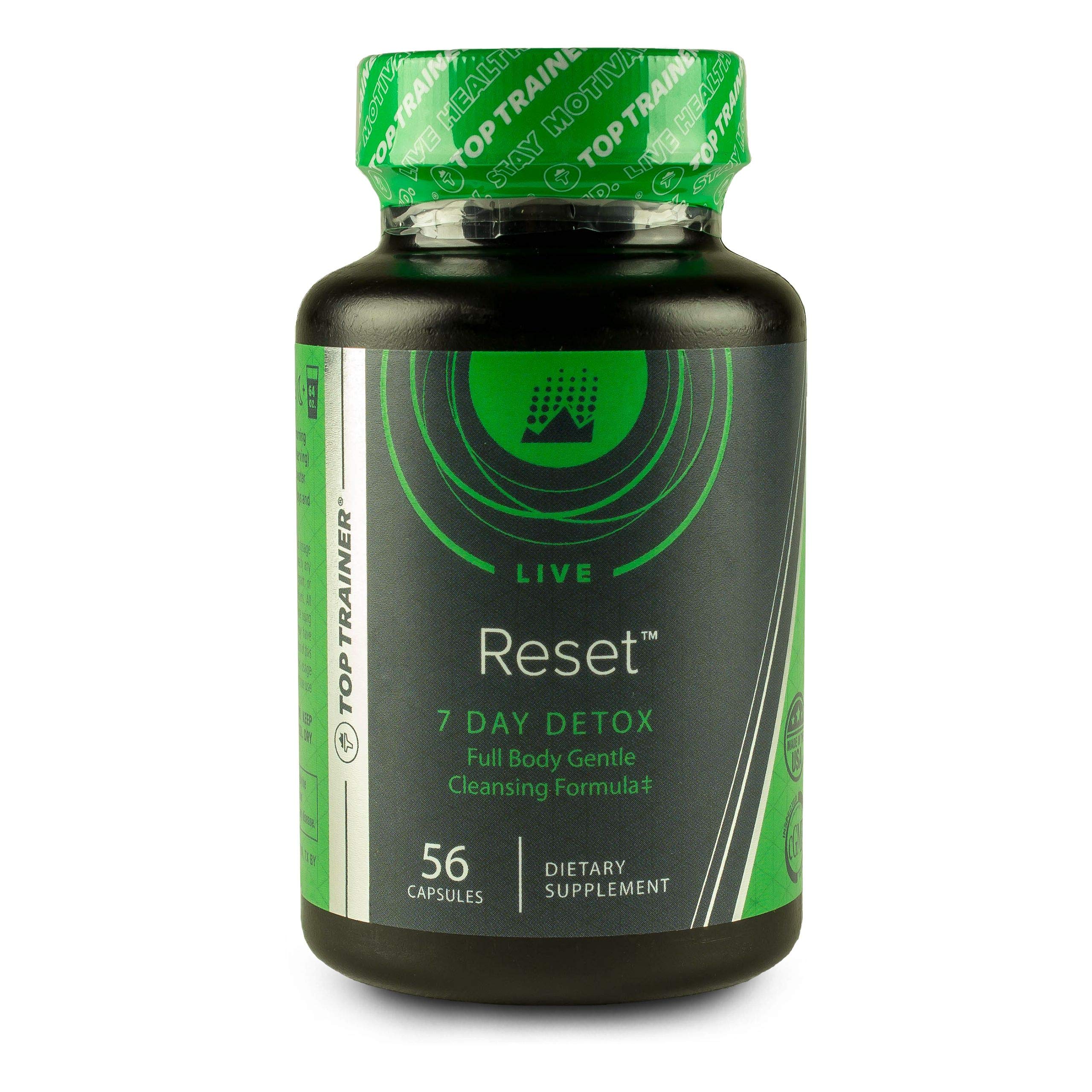 Reset by Top Trainer | 7-Day Gentle Colon & Gastrointestinal Cleanse | 5 Cleansing Formulas in 1 | Kidney Flush, Liver & Adrenal System Restoration | Non-GMO Dairy, Gluten, & Soy Free