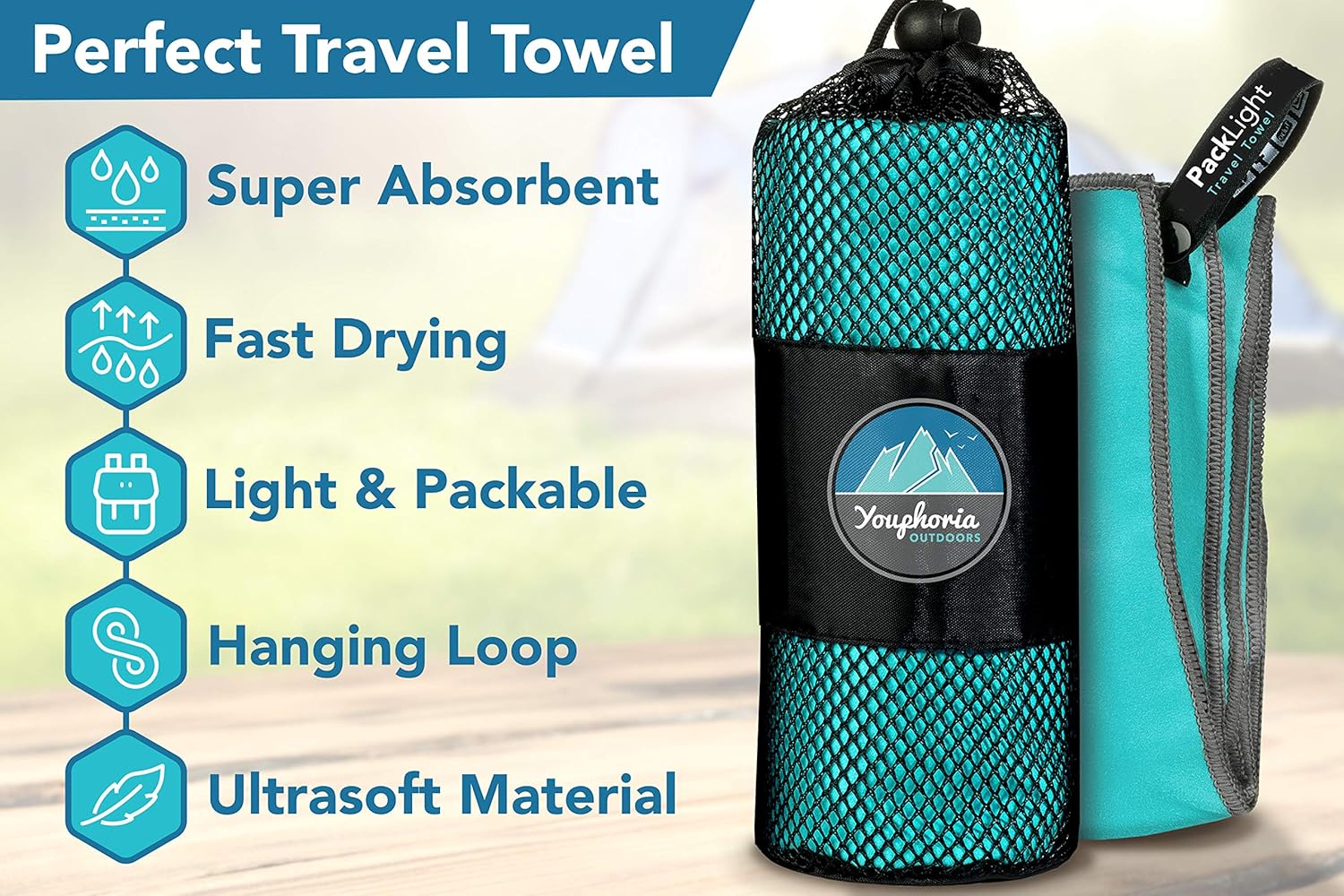 Youphoria Outdoors Microfiber Travel Towel - Ideal Fast Drying Towels for Camping, Travel, Beach, Backpacking, Gym, Sports, and Swimming - Lightweight, Quick Dry and Absorbent - 3 Size Options : Sports & Outdoors