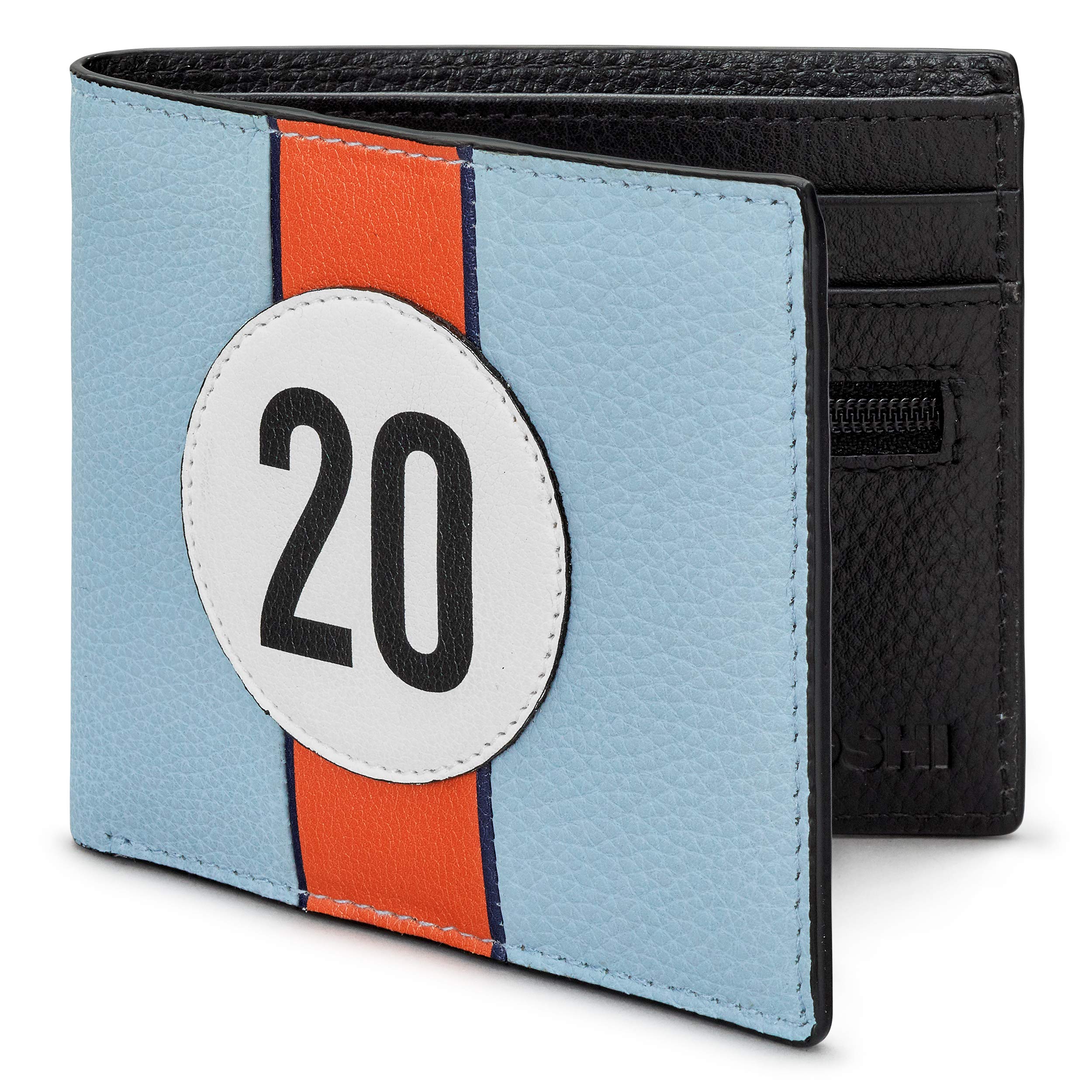 Yoshi Race Car Livery #20 Men's Leather Wallet, Genuine Blue & Black Leather Wallet, RFID Blocking Wallet, Slim Wallet for Men