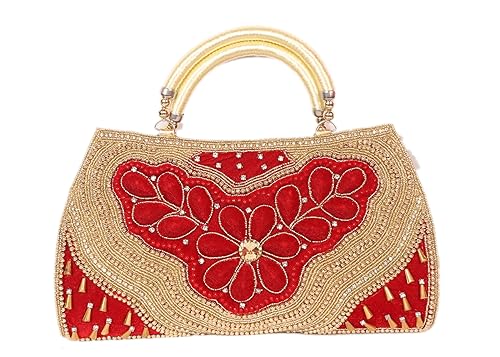 RAPID COSTORE Womens Ethnic Multipurpose Embroidered Clutch Purse with American Diamond (Multicolour)