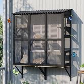 TOBYUL Outdoor Cat Window Perch, Catio Cat Enclosure with All-Weather Roof | Window Box Access with Mosquito Net, Double Doors for Cats Tunnel, Cats Patio for Indoor Kitty Sunbathing, Napping