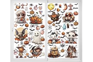 VAWCORNIC 12 Sheets Big Size Window Clings Halloween Window Clings Halloween Bat Spider Vampire Witch Decorations Halloween Window Sticker Window Decals Window Stickers Home School Office Party Supplies