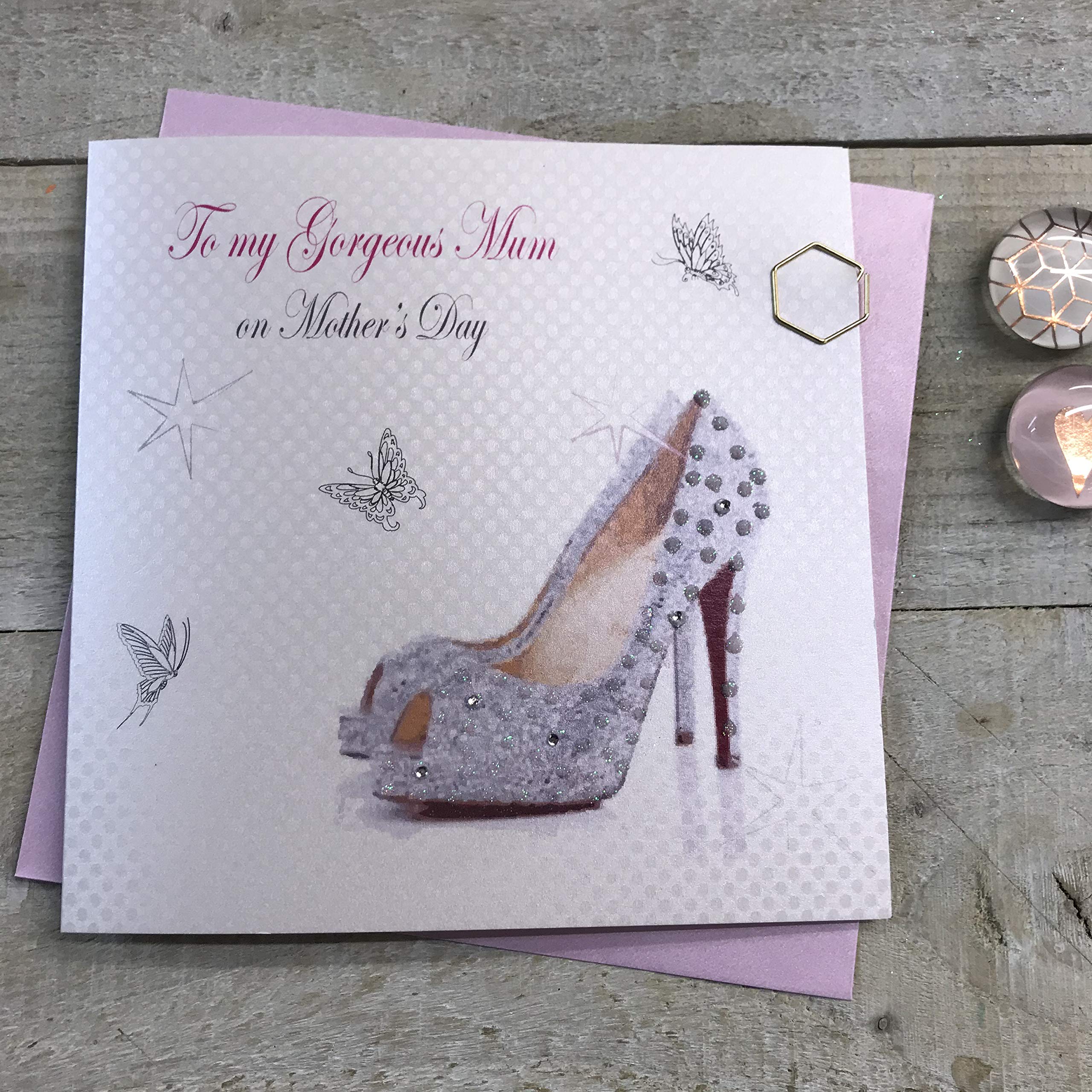 White Cotton Cards To My Gorgeous Mum, Handmade Mother's Day Card (Spakling Shoe)