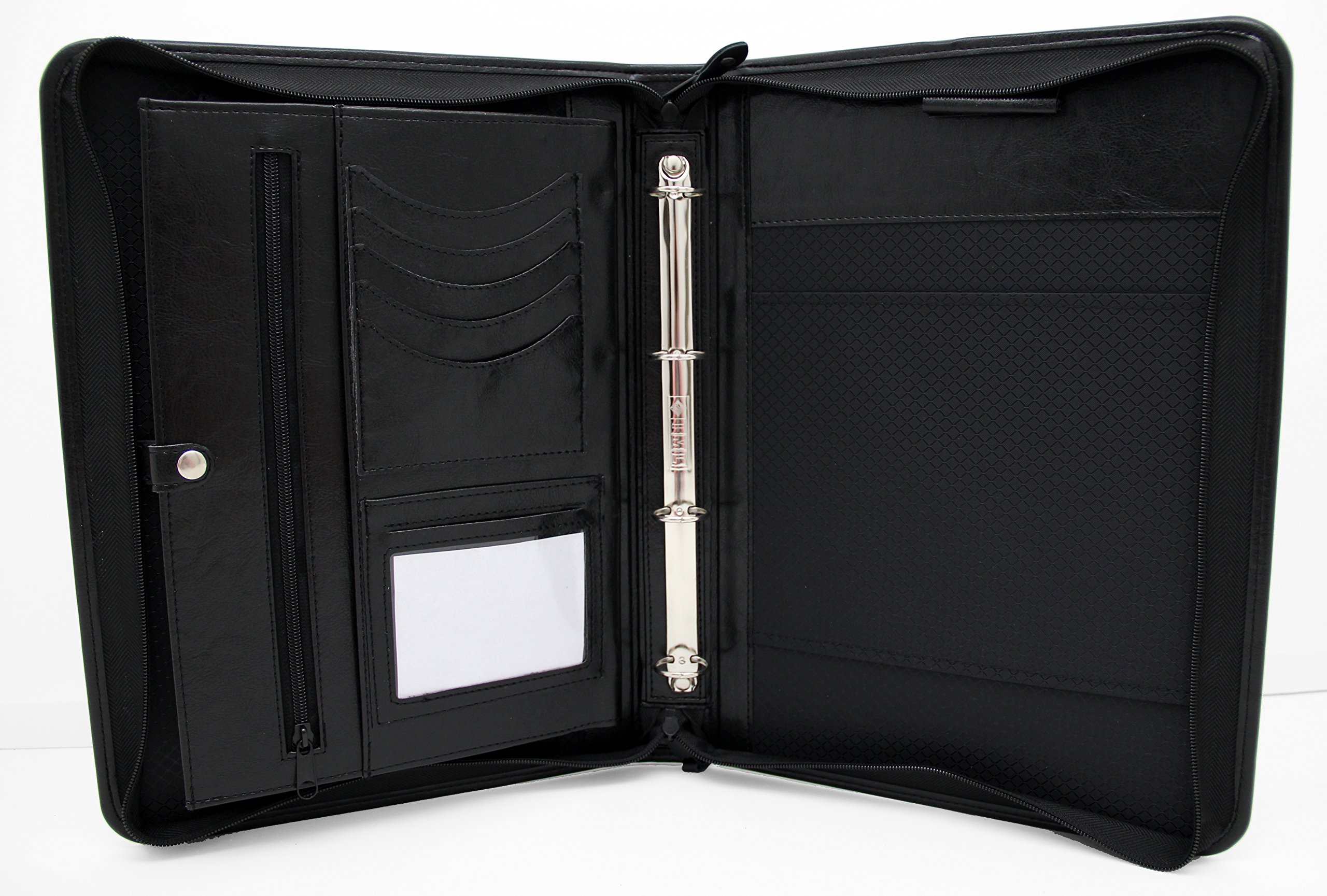 Noda Artificial Leather Business Padfolio Presentation Meeting Conference A4 Folder Ring Binder Portfolio with Handle (Black)