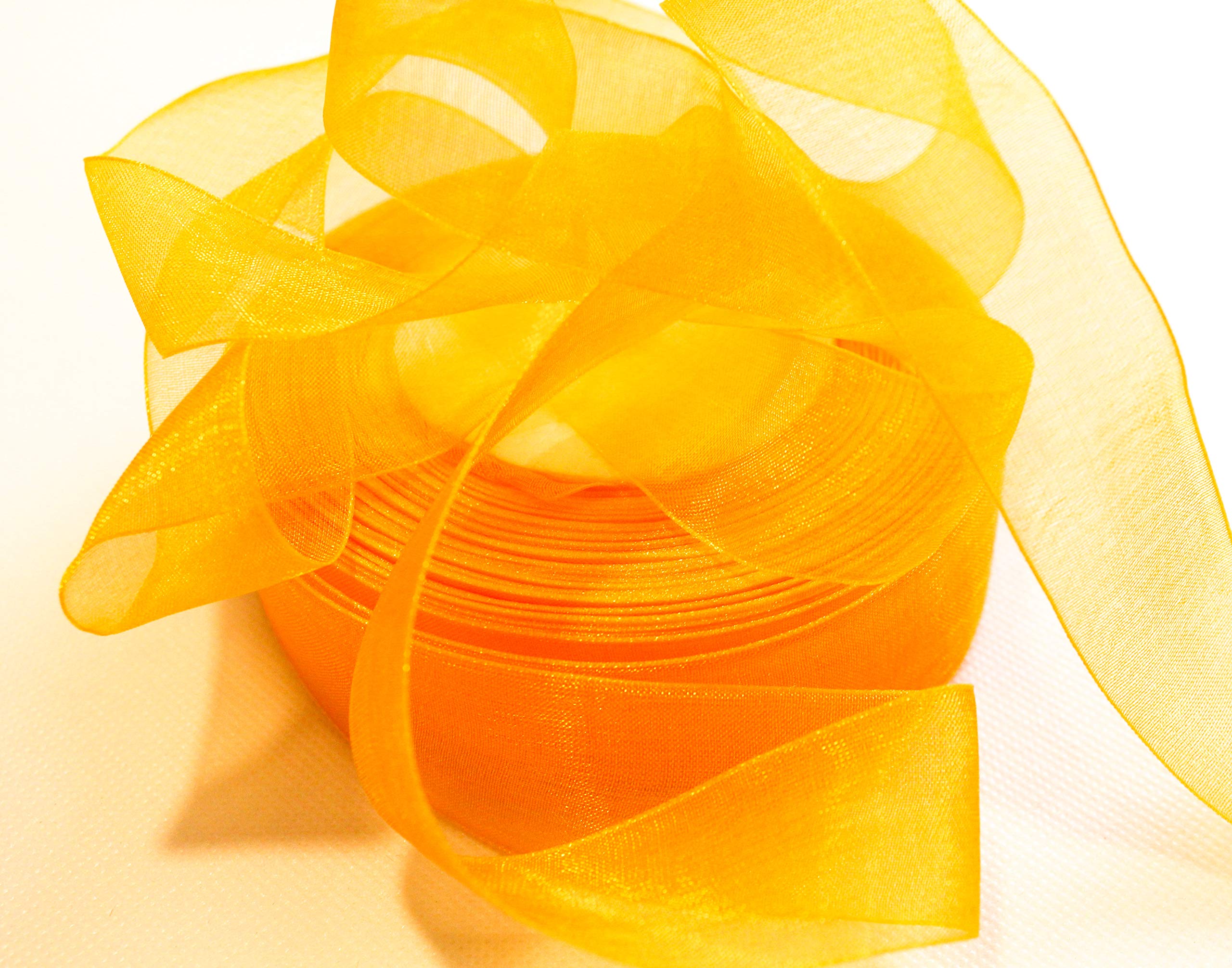 CaPiSo 45 m Organza 25 mm Width 2.5 cm Organza Ribbon Gift Ribbon Decorative Ribbon Decoration Wedding Christmas (Yellow, 45 m)