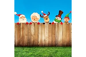 Bucherry 5 Pcs Christmas Fence Peeker Decoration Peeking Christmas Yard Decorations Santa Claus Elk Snowman Peeker Elf Outdoor Xmas DIY Cute Garden Fence Sign for Xmas DIY Home Patio Garden Outdoor