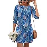 LUYAA Dresses for Women 2025 Easter Dress 3/4 Puff Sleeve Round Neck House with Pockets Trendy 2025 Summer Wedding Guest Dress for Woman M
