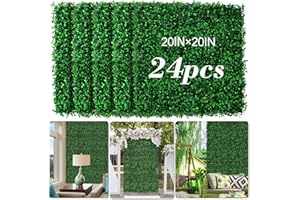 AOKIIE AOKIE 20"X20" Artificial Grass Wall, 24Pcs Boxwood Hedge Wall Panels UV-Anti Grass Backdrop Wall Decor, Greenery Privacy Hedge Screen for Indoor Outdoor Patio Balcony, Party Garden Fence Decor