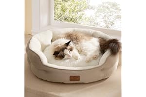 Bedsure Dog Beds for Small Dogs - Round Cat Beds for Indoor Cats, Washable Pet Bed for Puppy and Kitten with Slip-Resistant Bottom, 20 Inches, Camel