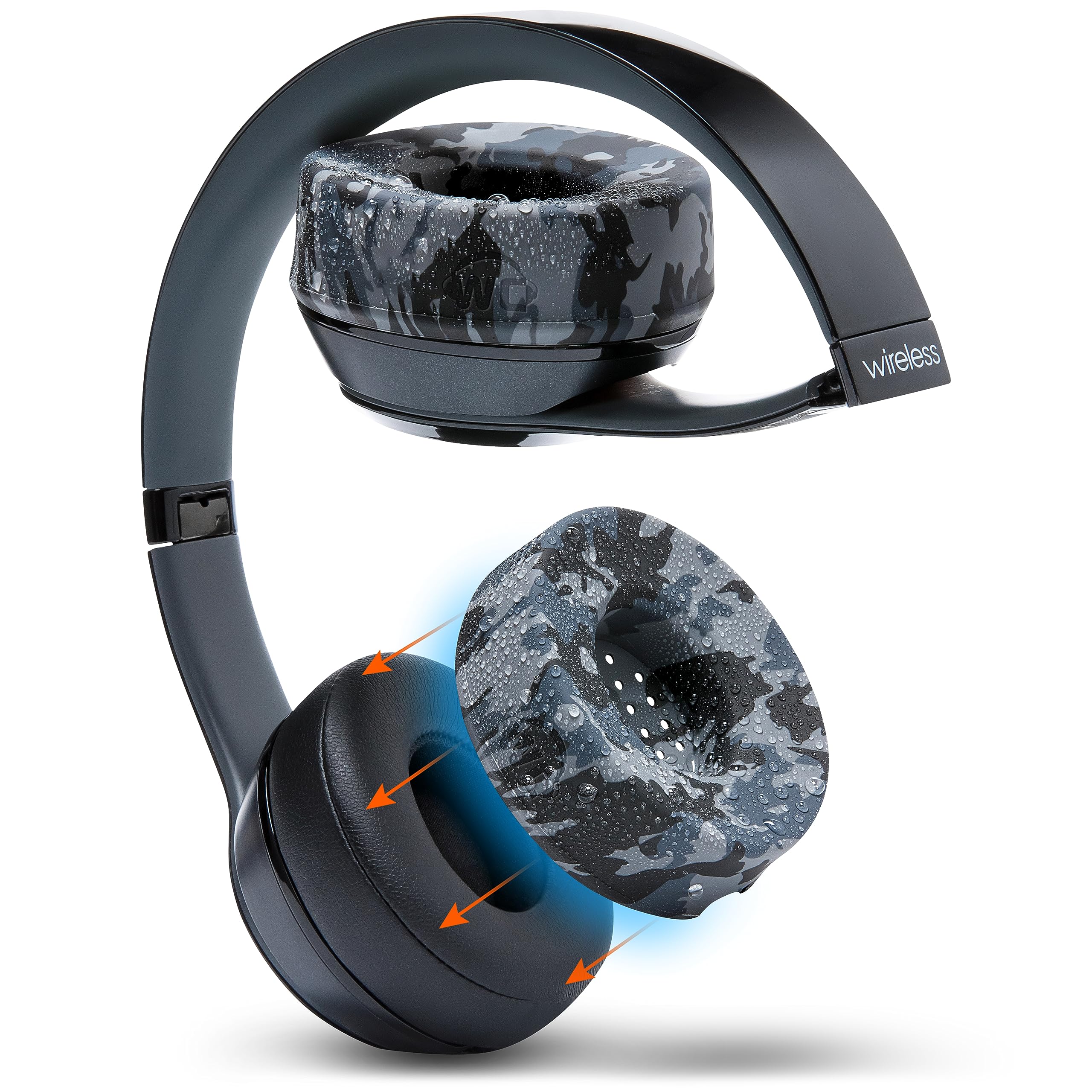 WC SweatZ Solo - Patented Earpad Sweat Covers for Beats Solo 4, Solo 3 & Solo 2, Made by Wicked Cushions | Sweatproof & Machine Washable | Black Camo — image 1