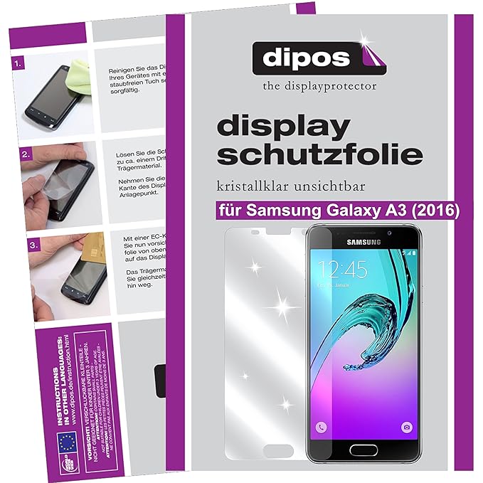 dipos I 6X Schutzfolie klar passend für Samsung Galaxy A3 (2016) Folie Displayschutzfolie (3X Vorder- & 3X Rückseite)