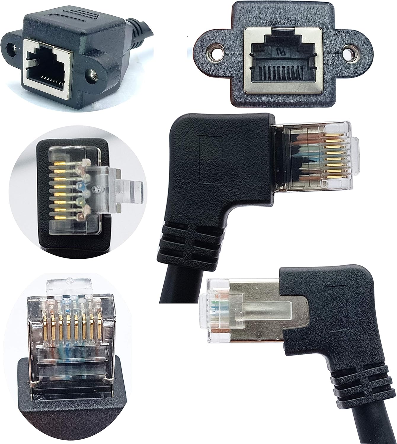 AAOTOKK 90 Degree Cat 6 Cable Left Bend Angle RJ45 Male to