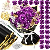 28 Purple Glitter Roses Bouquet Artificial Flowers Bouquet with Diomand Pins,Purple Roses DIY Fake Flower Bouquet Kit Sparkling Flower Arrangement for Valentine’s Day,Anniversary,Weddings,Engagement