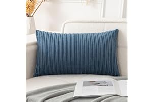 UGS UGASA UGASA Velvet 12x20 Inch Lumbar Soft Throw Pillow Cover Boho Farmhouse Decorative Corduroy Striped Both Sides Solid Rectangular Cushion Case for Couch Bedroom Sofa Home, 1 Piece, Dusty Blue