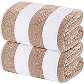White Classic Beach Towels Oversized Cabana Stripe Cotton Bath Towel Large - Luxury Plush Thick Hotel Swim Pool Towels for Adults Super Absorbent Quick Dry - 35x70 Beige [2 Pack]