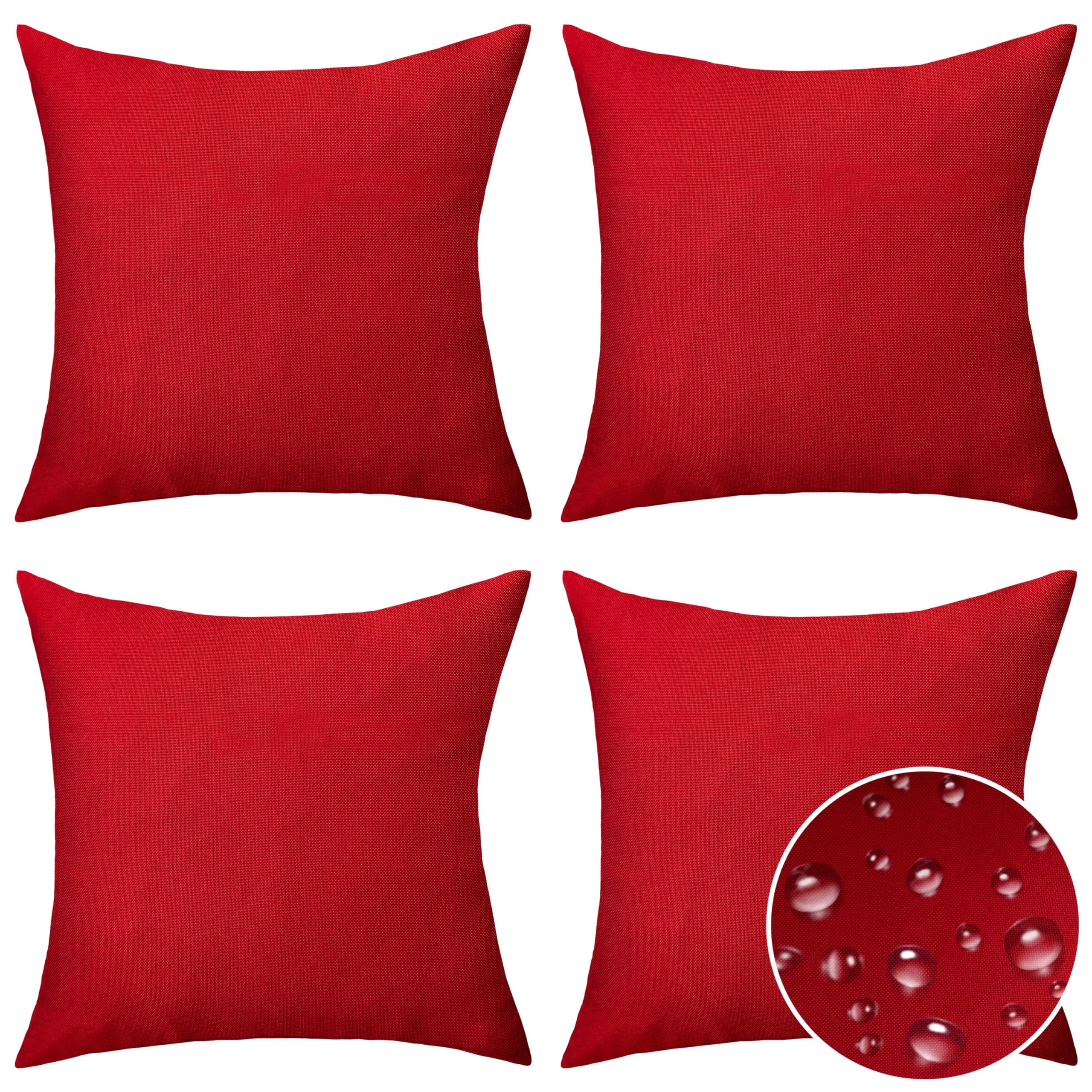 Home Brilliant Red Outdoor Cushion Covers 45cm x 45cm Waterproof Wedding Decorations Seat Cushions Cover 45 x 45 Water Resistant for Outdoor Garden Chair Seats, Pack of 4