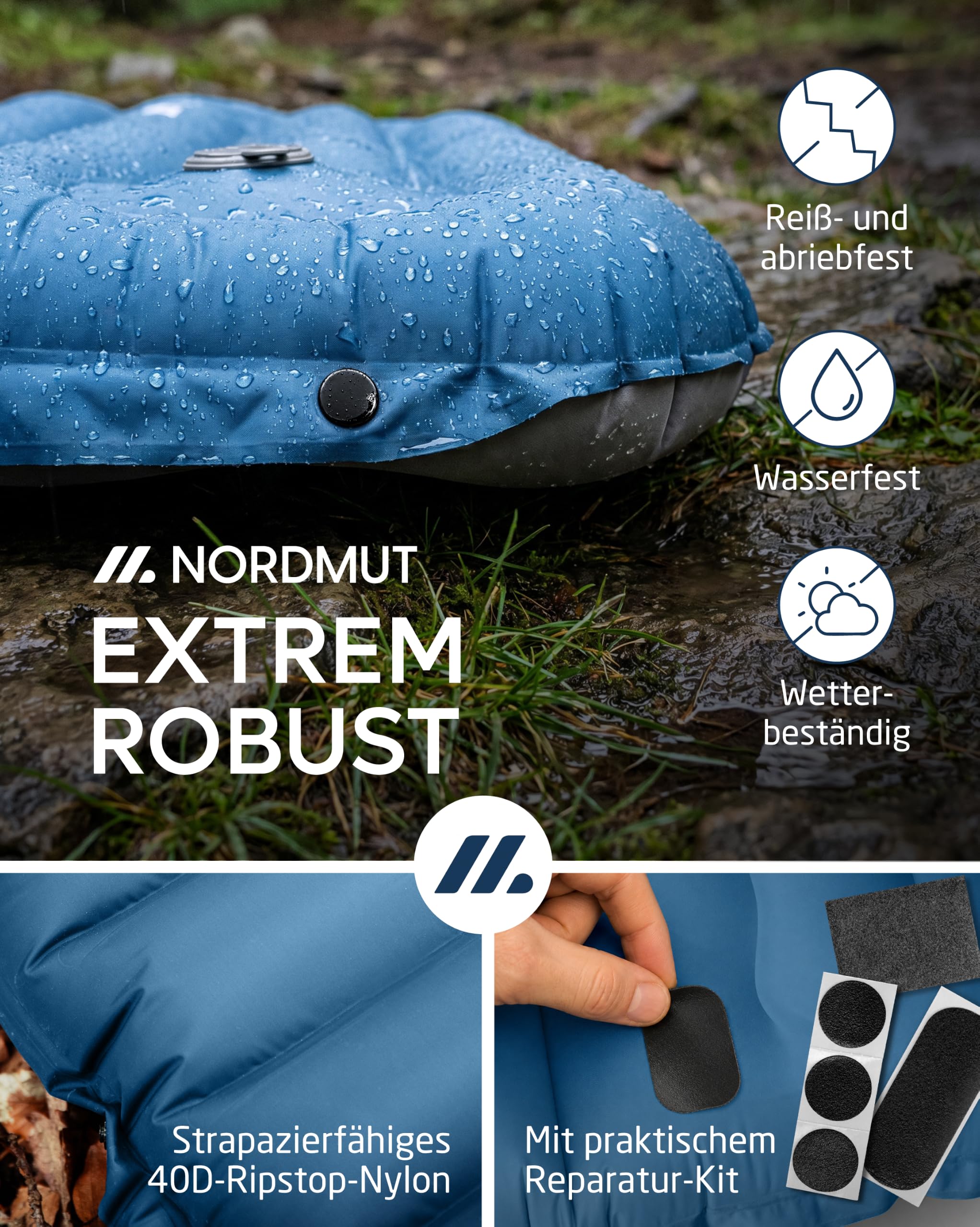 NORDMUT® Isomatte Schnellaufblasend mit integrierter Fußpumpe 10 cm - Isomatte Camping mit kleinem Packmaß - Outdoor Matratze für müheloses aufpumpen - Camping Matratze Ultra komfortabel 7